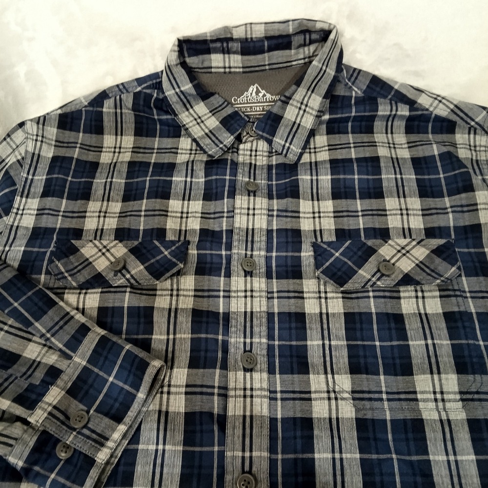 Croft & Barrow Mens Blue Plaid Quick Dry Hiking Shirt Medium Long Sleeve Tab